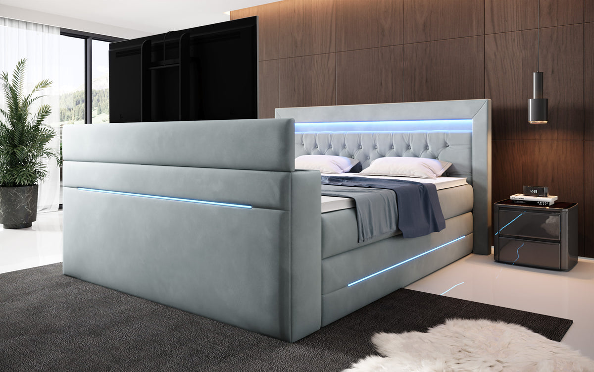 Boxspringbett Pluto mat TV Lift, RGB an Stauraum