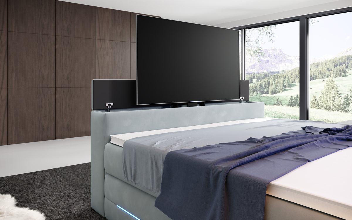 Boxspringbett Pluto mat TV Lift, RGB an Stauraum