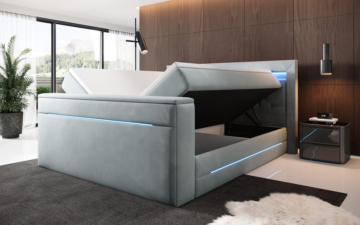 Boxspringbett Pluto mat TV Lift, RGB an Stauraum