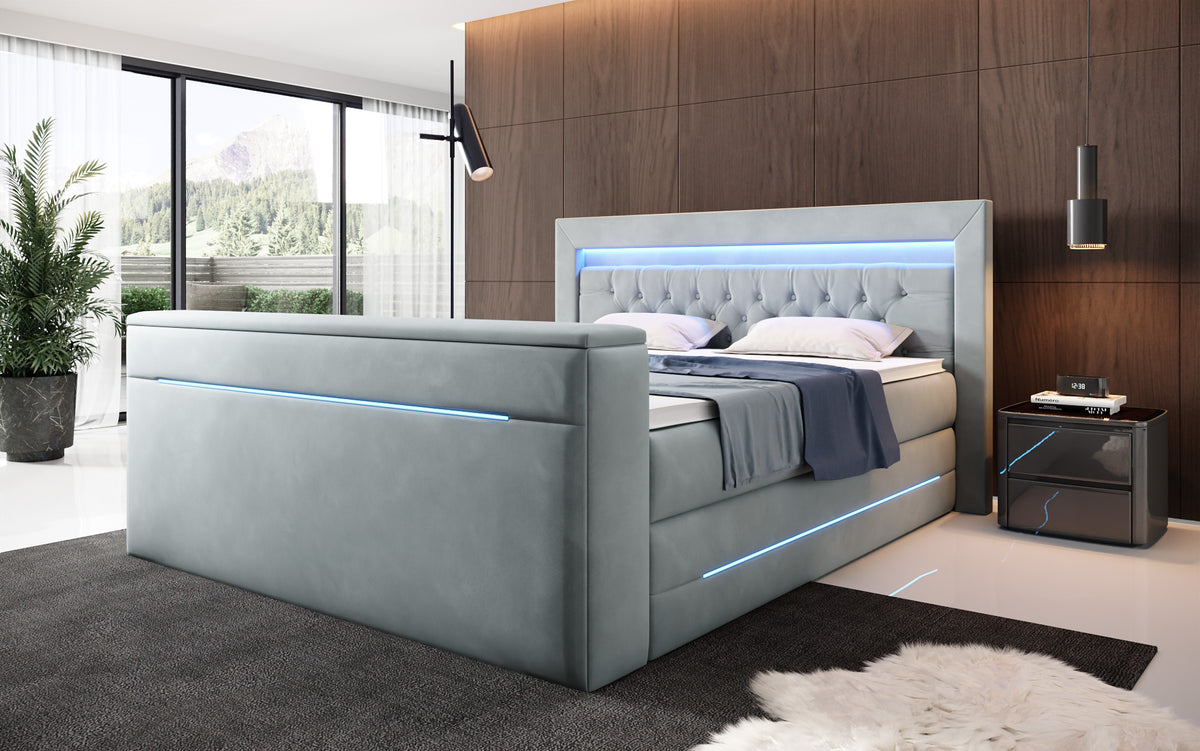 Boxspringbett Pluto mat TV Lift, RGB an Stauraum