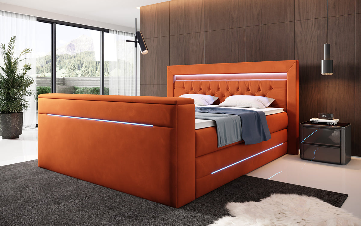 Boxspringbett Pluto mat TV Lift, RGB an Stauraum