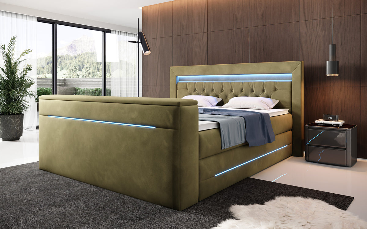 Boxspringbett Pluto mat TV Lift, RGB an Stauraum