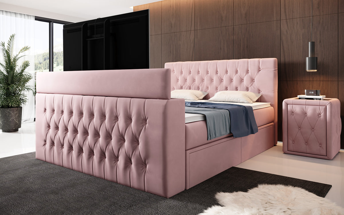 Boxspringbett Vulnero mat TV Lift an Stauraum (2 Schubladen)