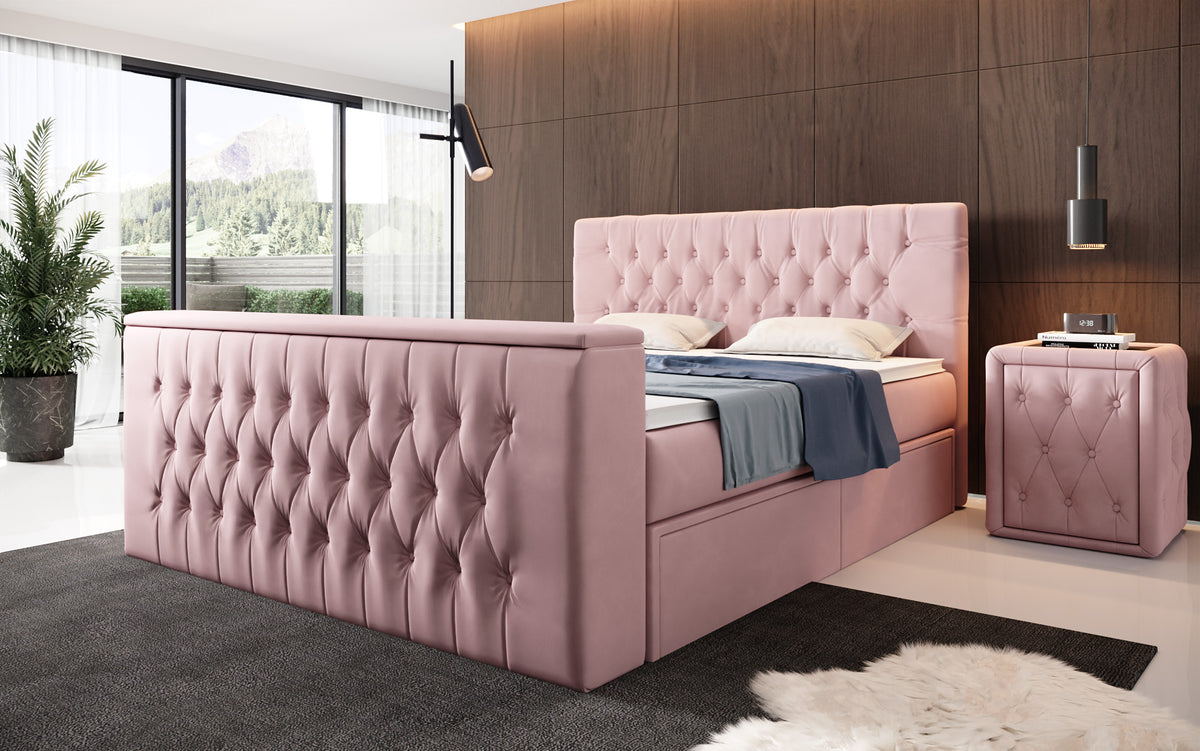 Boxspringbett Vulnero mat TV Lift an Stauraum (2 Schubladen)