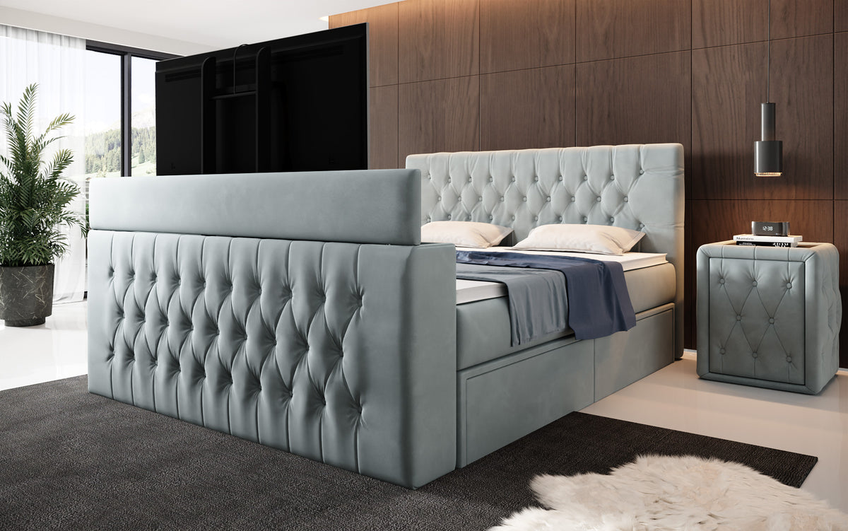 Boxspringbett Vulnero mat TV Lift an Stauraum (2 Schubladen)