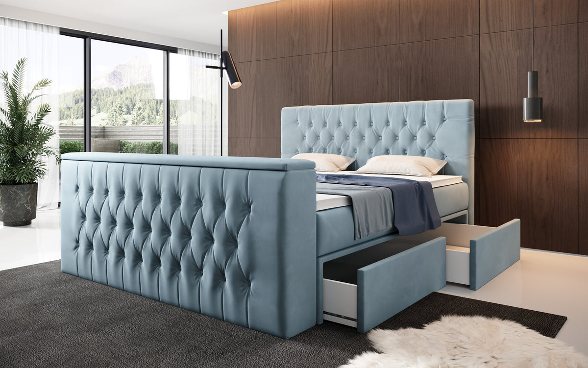 Boxspringbett Vulnero mat TV Lift an Stauraum (2 Schubladen)