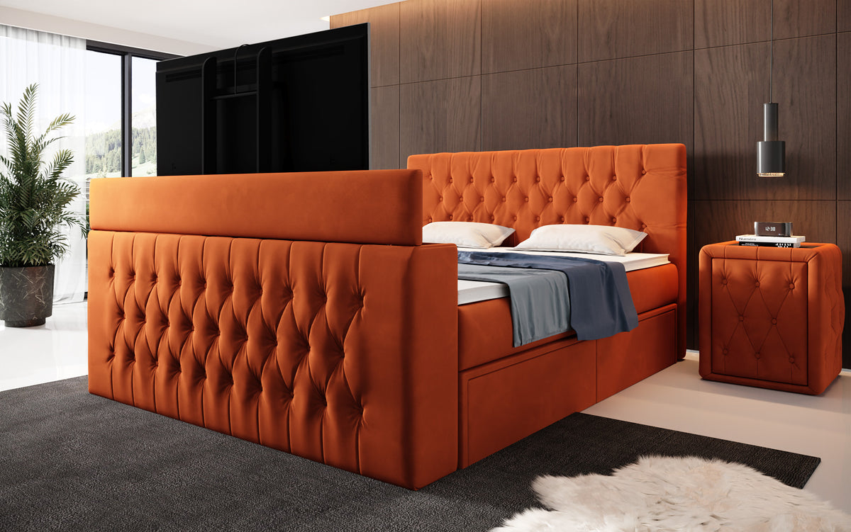 Boxspringbett Vulnero mat TV Lift an Stauraum (2 Schubladen)