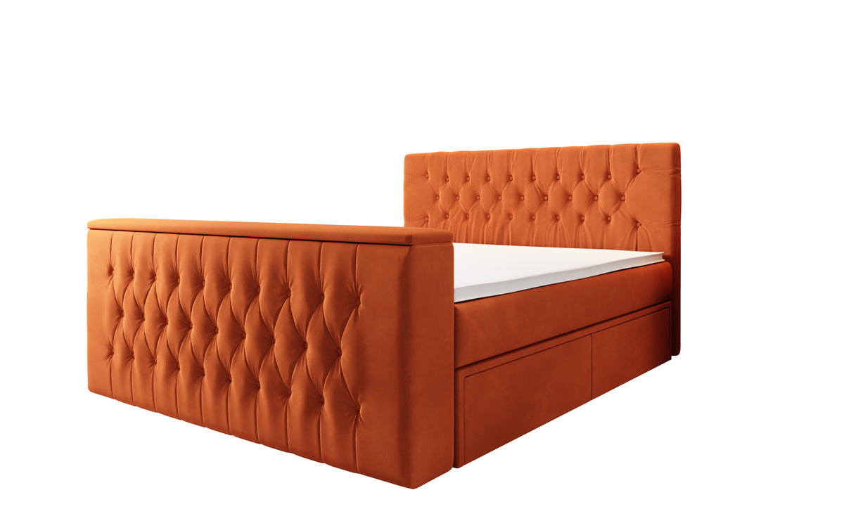 Boxspringbett Vulnero mat TV Lift an Stauraum (2 Schubladen)