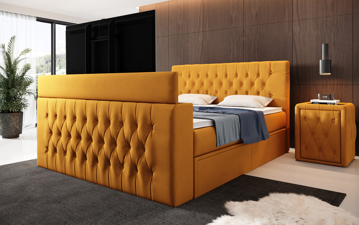 Boxspringbett Vulnero mat TV Lift an Stauraum (2 Schubladen)