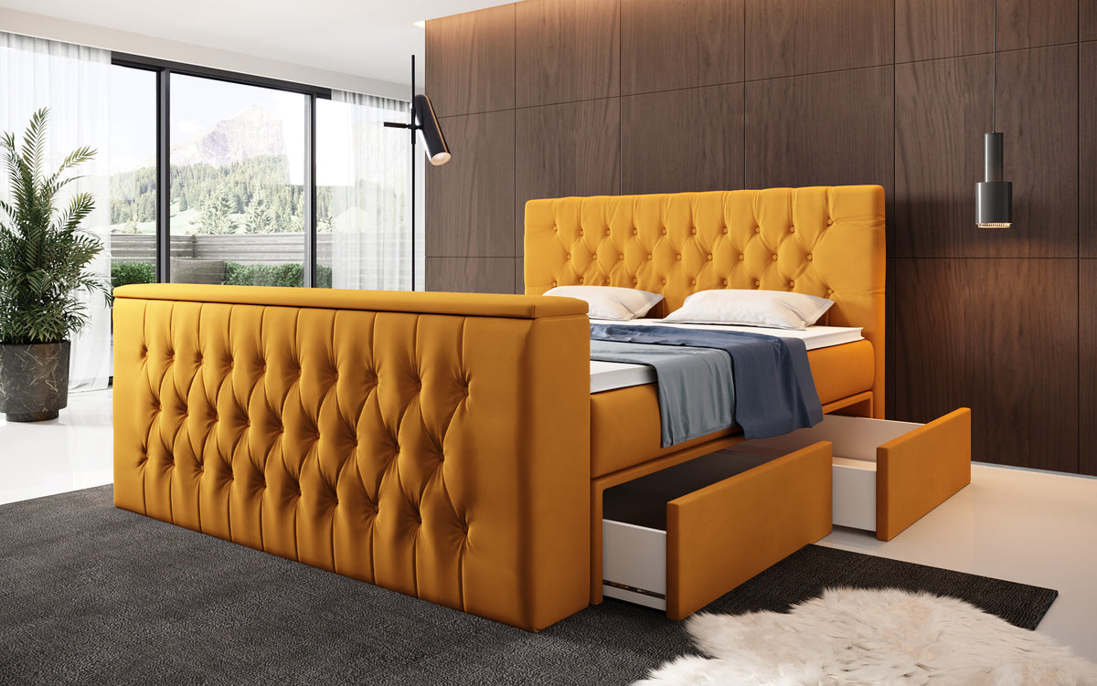 Boxspringbett Vulnero mat TV Lift an Stauraum (2 Schubladen)