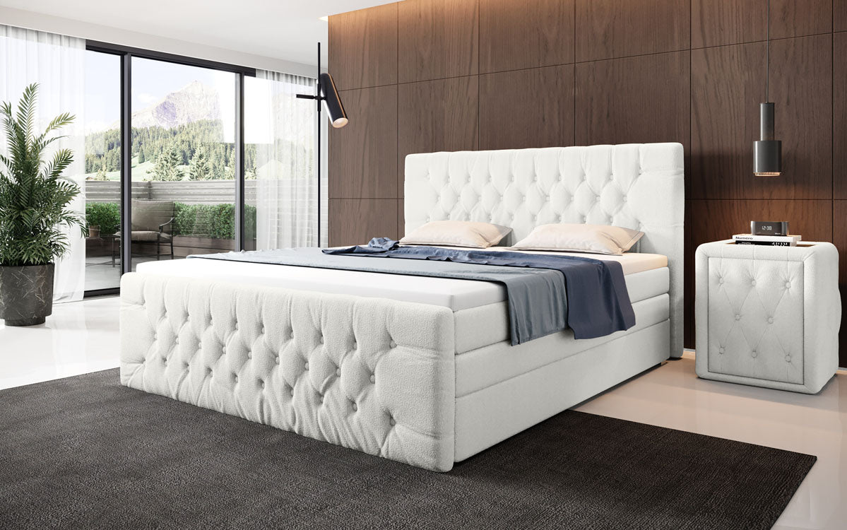 Boxspringbett Velutto Bouclé mat Stauraum