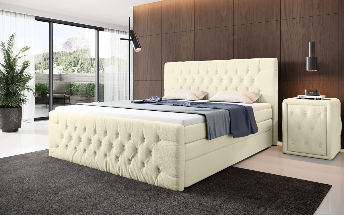 Boxspringbett Velutto Bouclé mat Stauraum