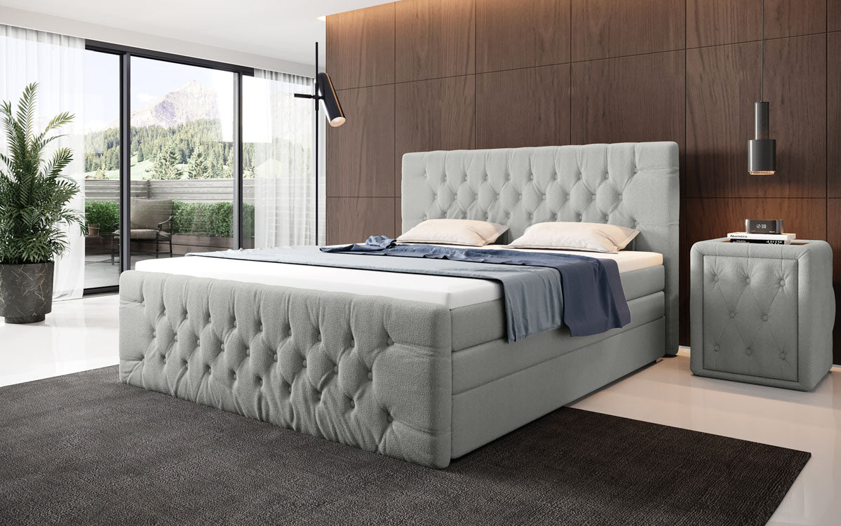 Boxspringbett Velutto Bouclé mat Stauraum