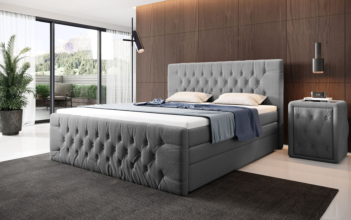 Boxspringbett Velutto Bouclé mat Stauraum