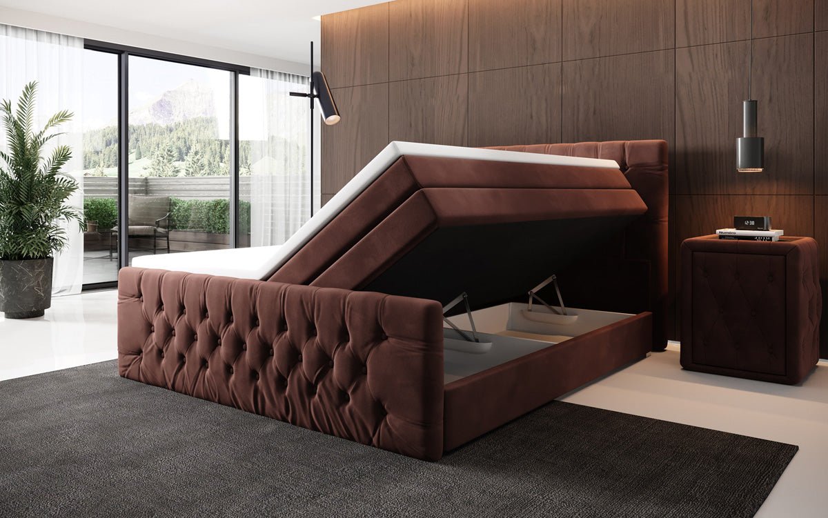 Boxspringbett Velutto mat Stauraum - Chesterfield-Optik