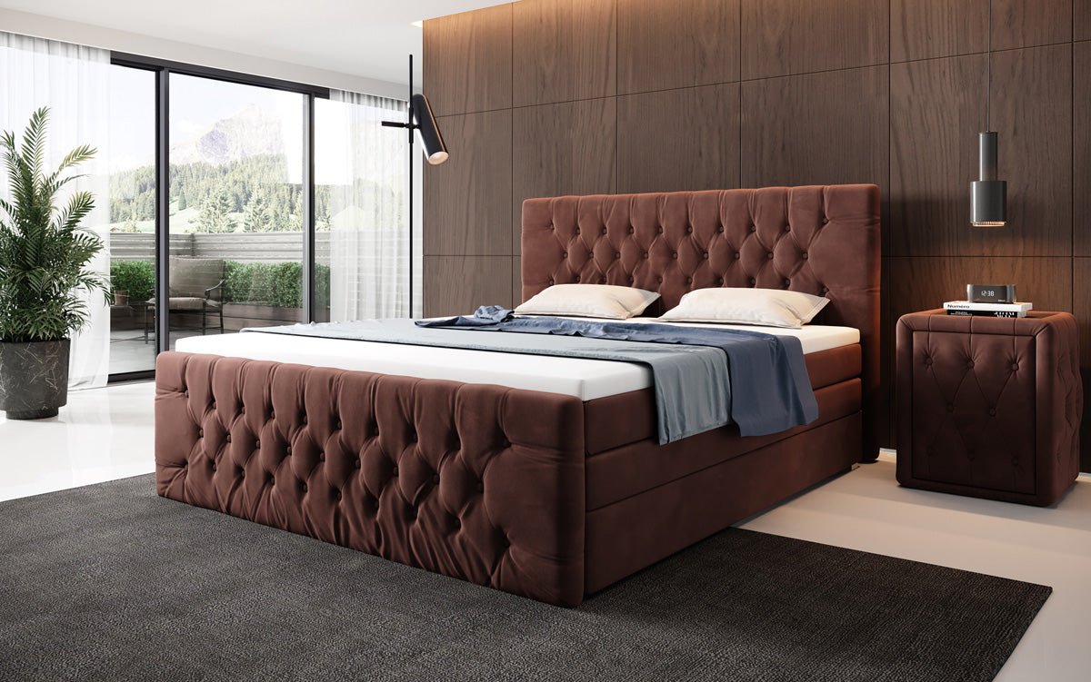 Boxspringbett Velutto mat Stauraum - Chesterfield-Optik