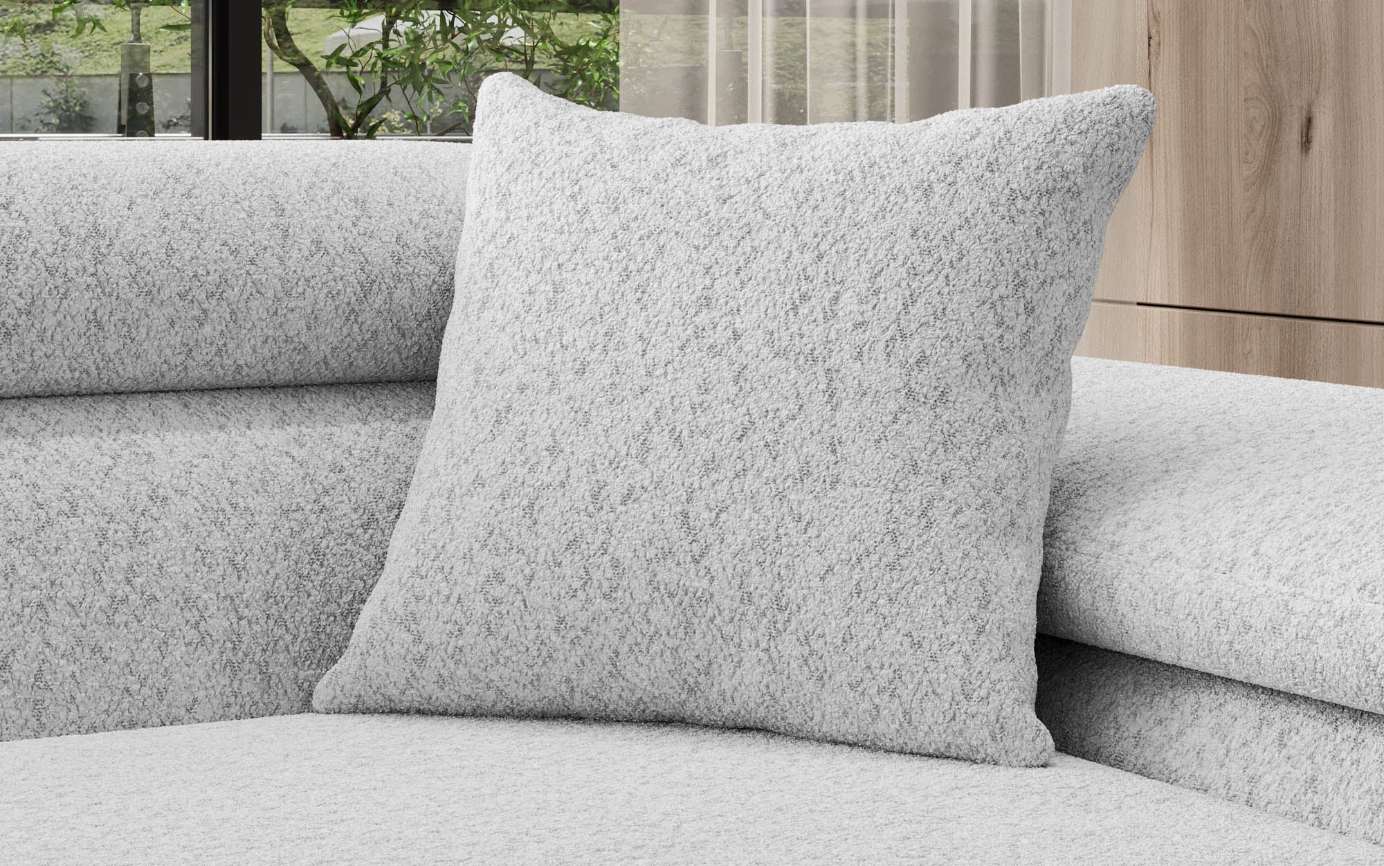 Quadratesch Zierkëssen Gava 50x50 aus Bouclé