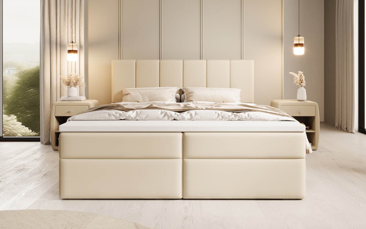 Boxspringbett Aurelia aus Kunstleder mat Stauraum