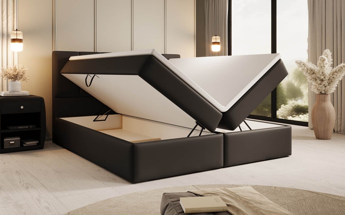 Boxspringbett Aurelia aus Kunstleder mat Stauraum