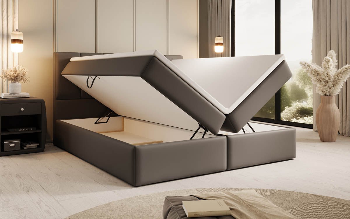 Boxspringbett Aurelia aus Kunstleder mat Stauraum