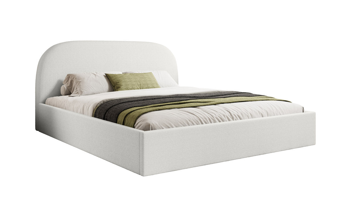 Designer Polsterbett Lorelei in Bouclé mit Stauraum