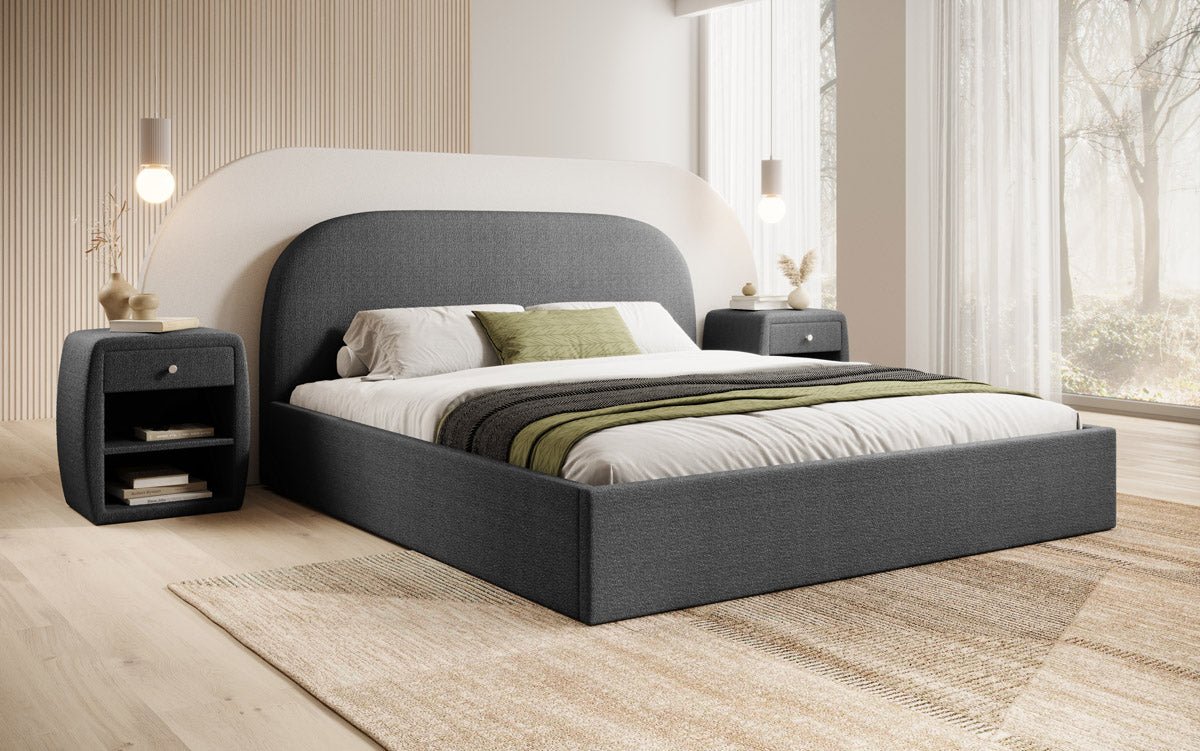 Designer Polsterbett Lorelei a Bouclé mat Stauraum