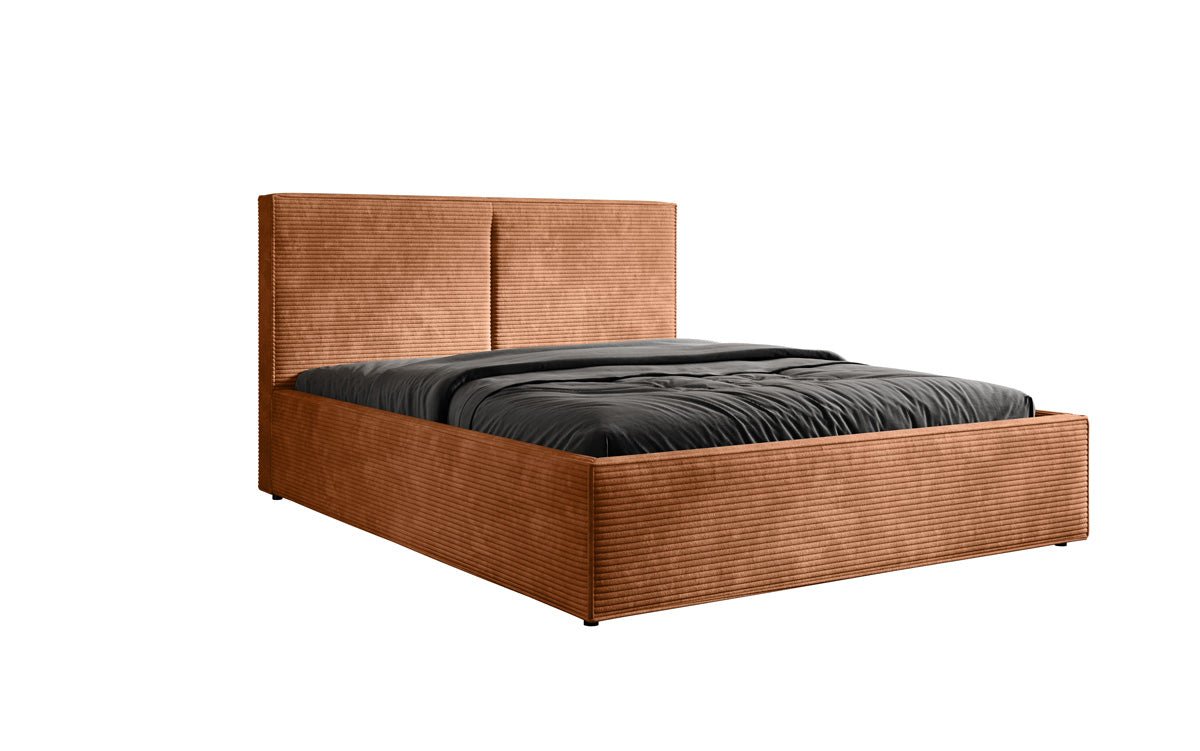 Designer Polsterbett Elara aus Cord mat Stauraum