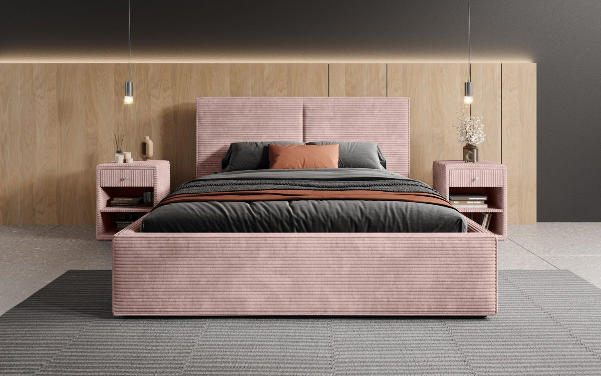 Designer Polsterbett Elara aus Cord mat Stauraum