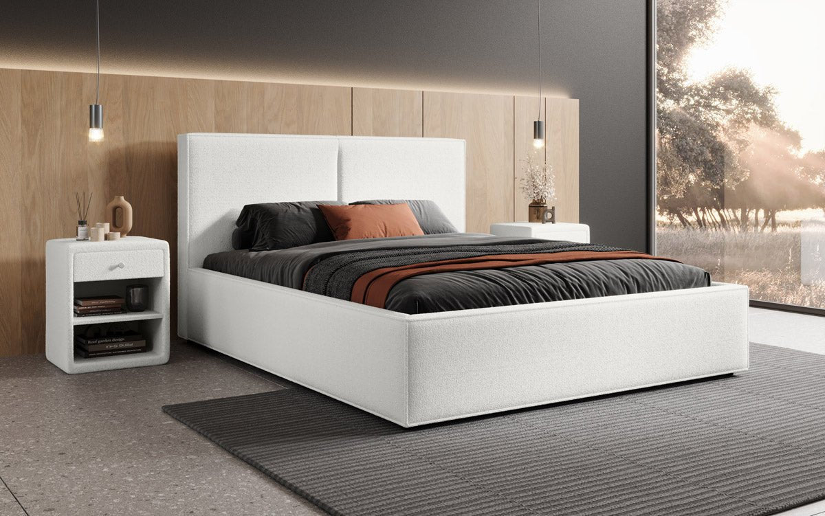 Designer Polsterbett Elara a Bouclé mat Stauraum