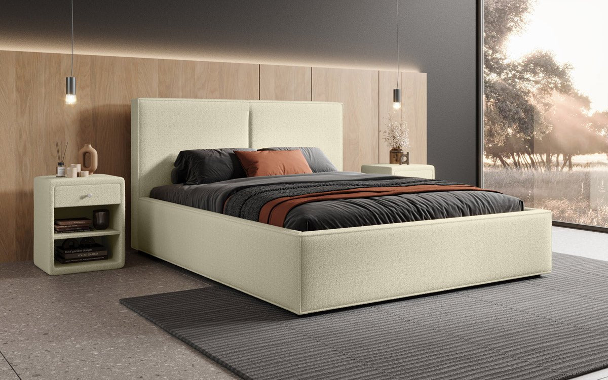 Designer Polsterbett Elara in Bouclé mit Stauraum