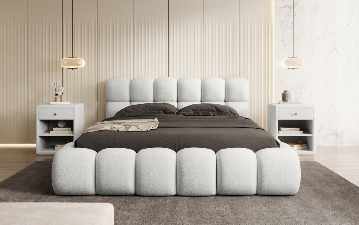 Designer Polsterbett Boston Bouclé mat Stauraum