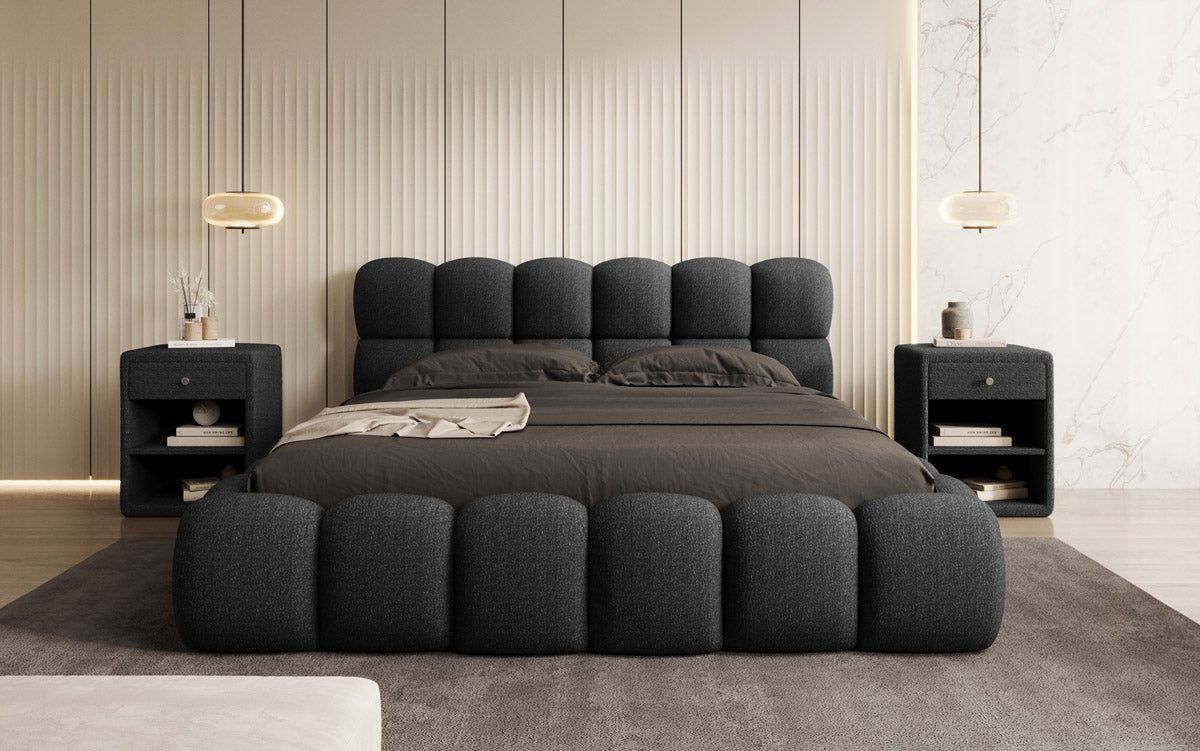 Designer Polsterbett Boston Bouclé mat Stauraum