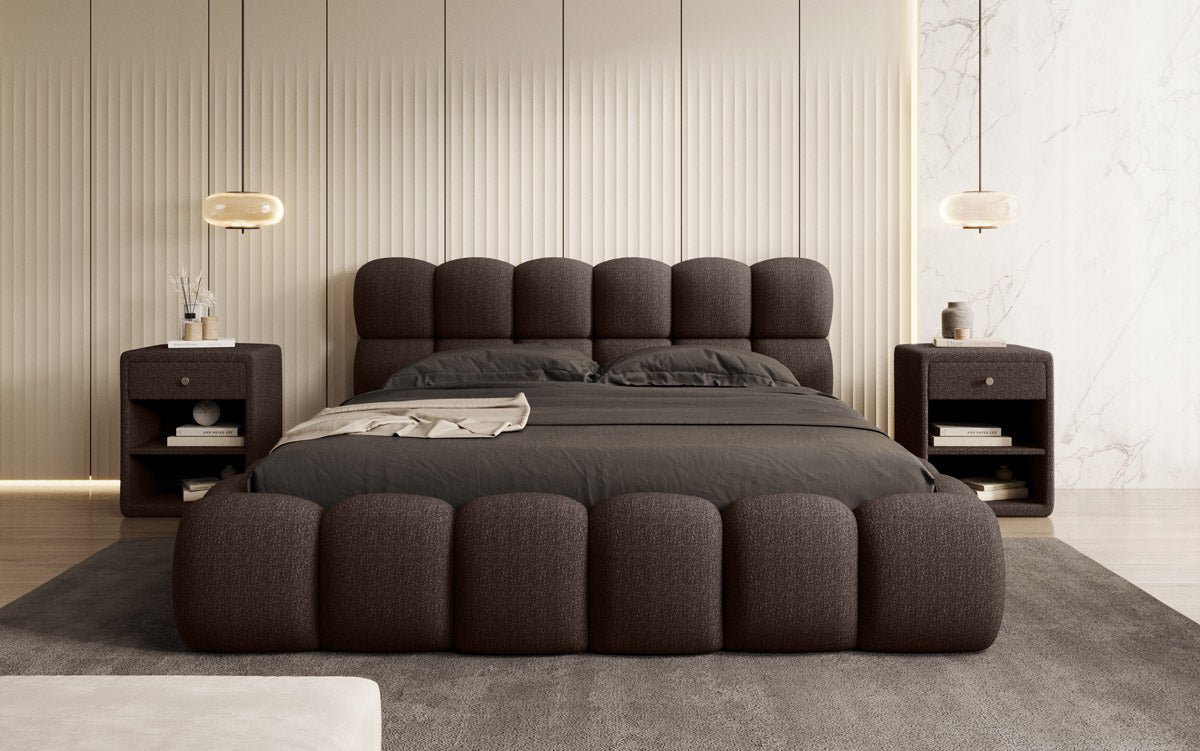 Designer Polsterbett Boston Bouclé mat Stauraum