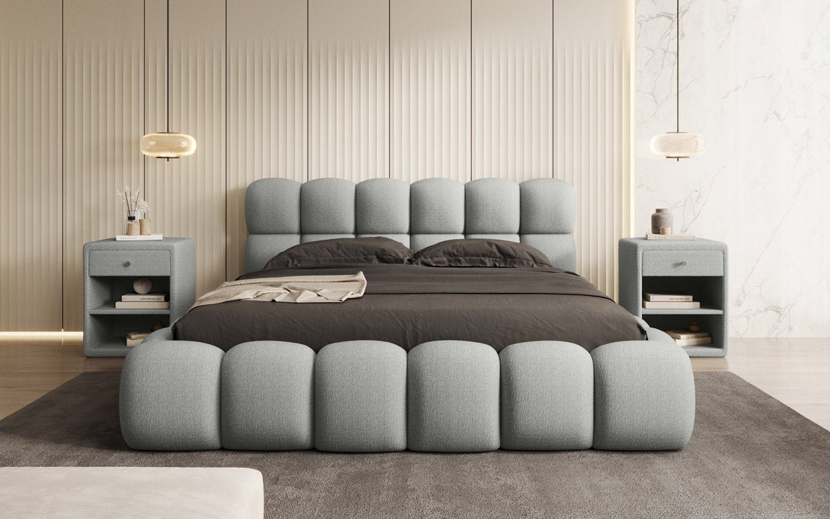 Designer Polsterbett Boston Bouclé mat Stauraum
