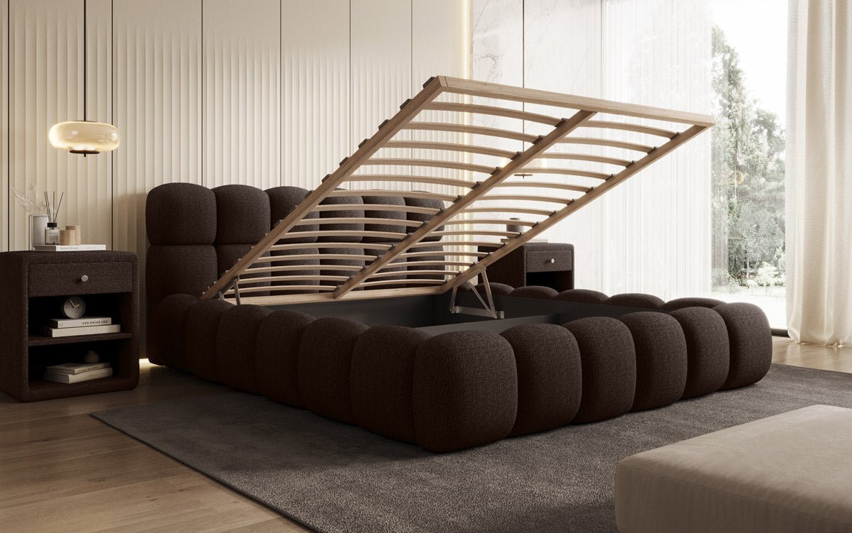 Designer Polsterbett Boston Bouclé mat Stauraum