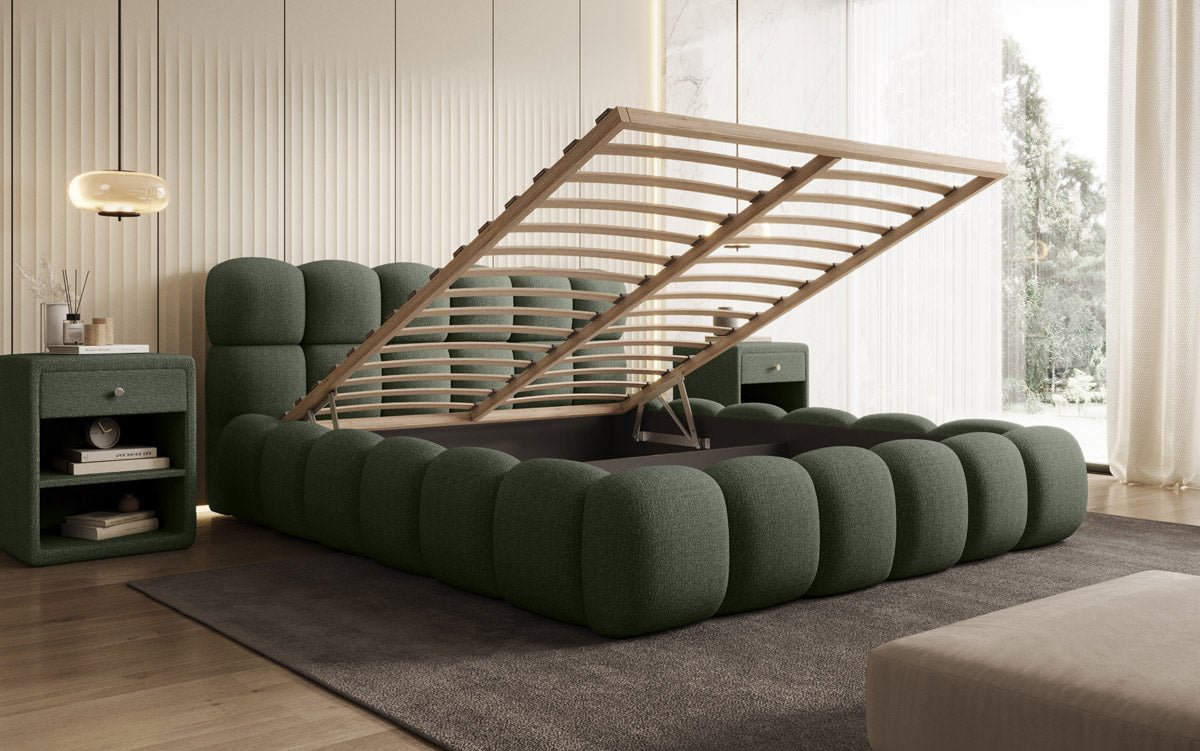 Designer Polsterbett Boston Bouclé mat Stauraum