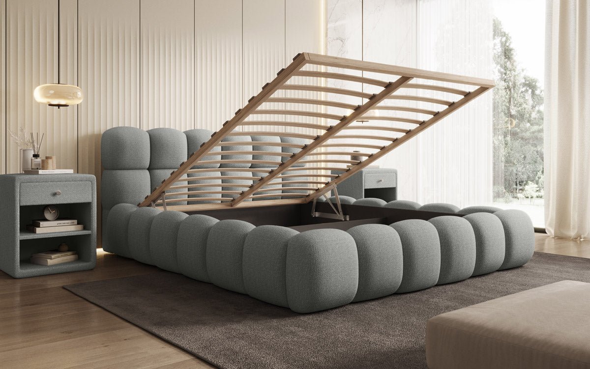 Designer Polsterbett Boston Bouclé mat Stauraum