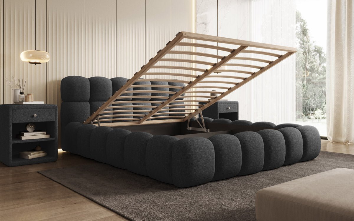 Designer Polsterbett Boston Bouclé mat Stauraum