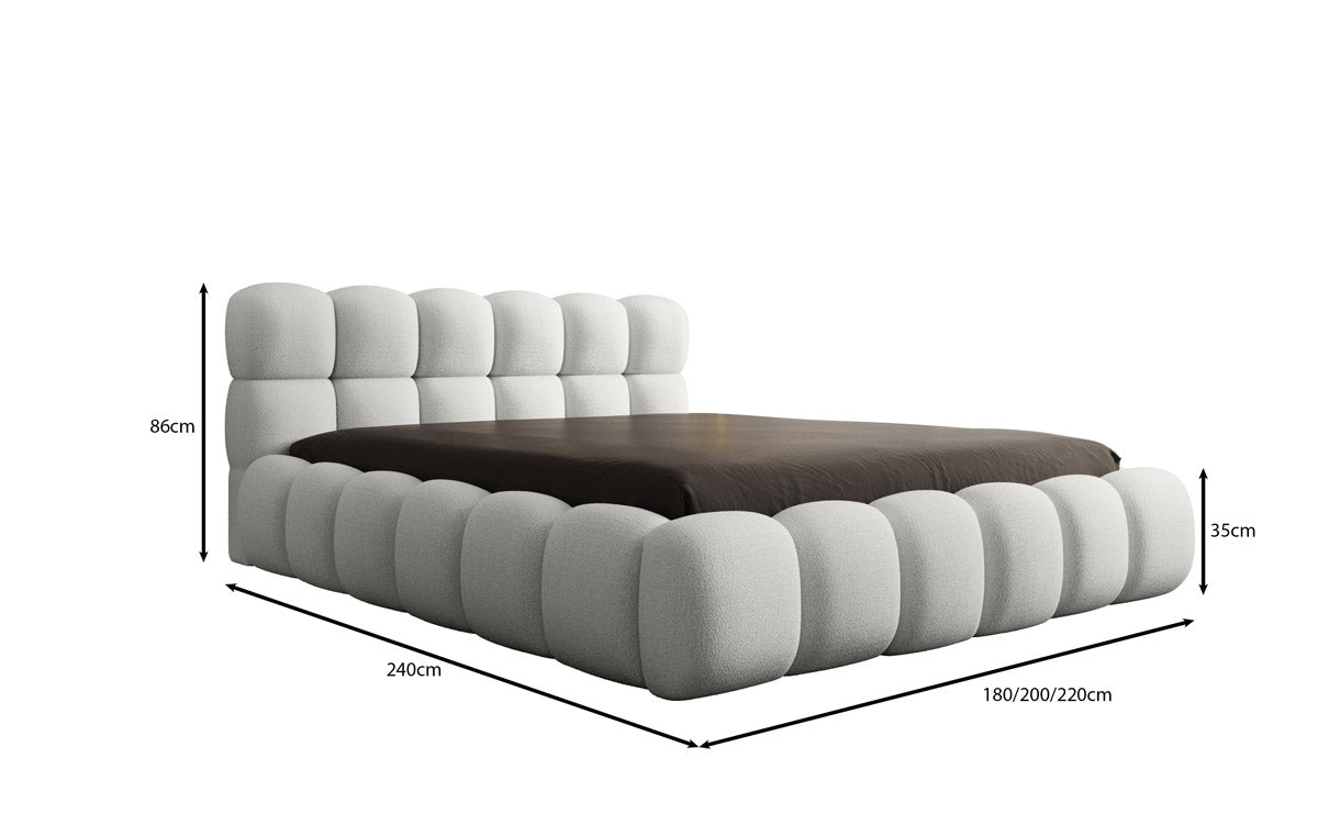 Designer Polsterbett Boston Bouclé mat Stauraum