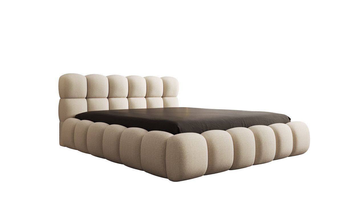 Designer Polsterbett Boston Bouclé mat Stauraum