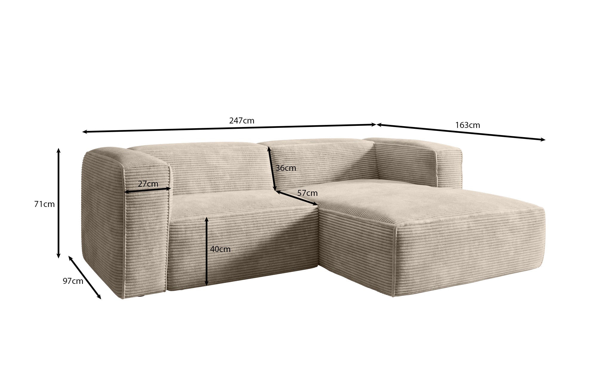 Designer Sofa Comfy L Mini in Corduroy