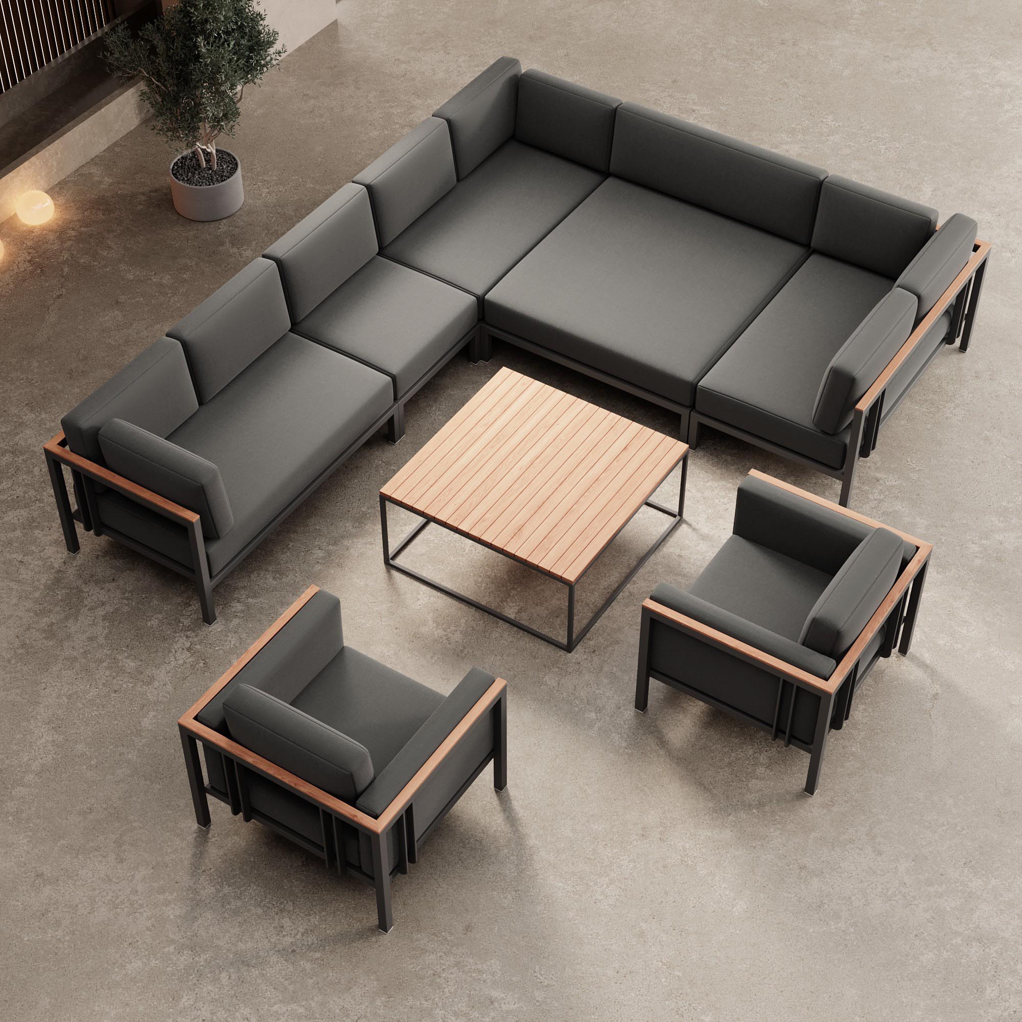 Euphoria – Ecklounge & 2 Loungesessel mit Tisch aus Aluminium | Aevora™ Kollektion