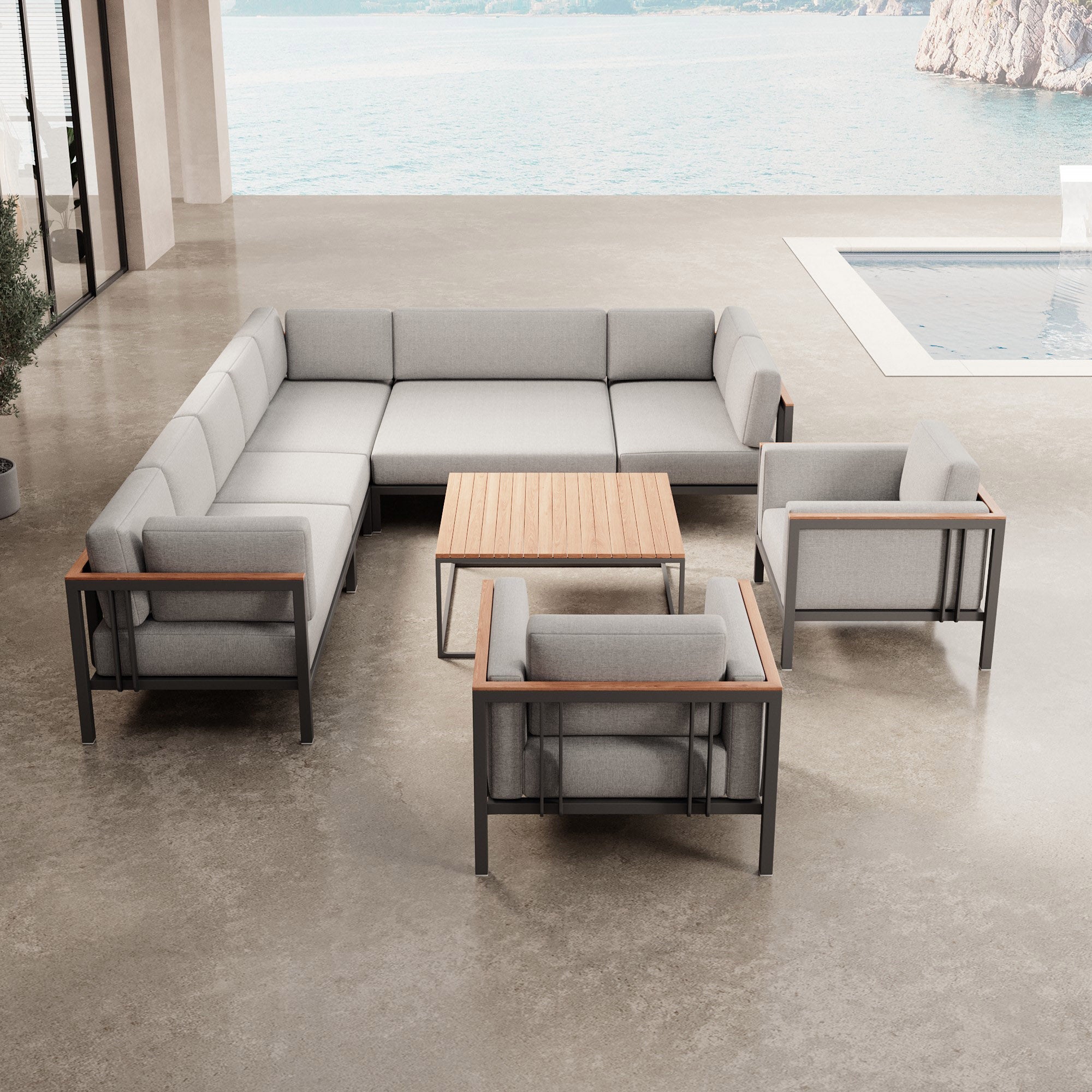 Euphoria – Ecklounge & 2 Loungesessel mit Tisch aus Aluminium | Aevora™ Kollektion