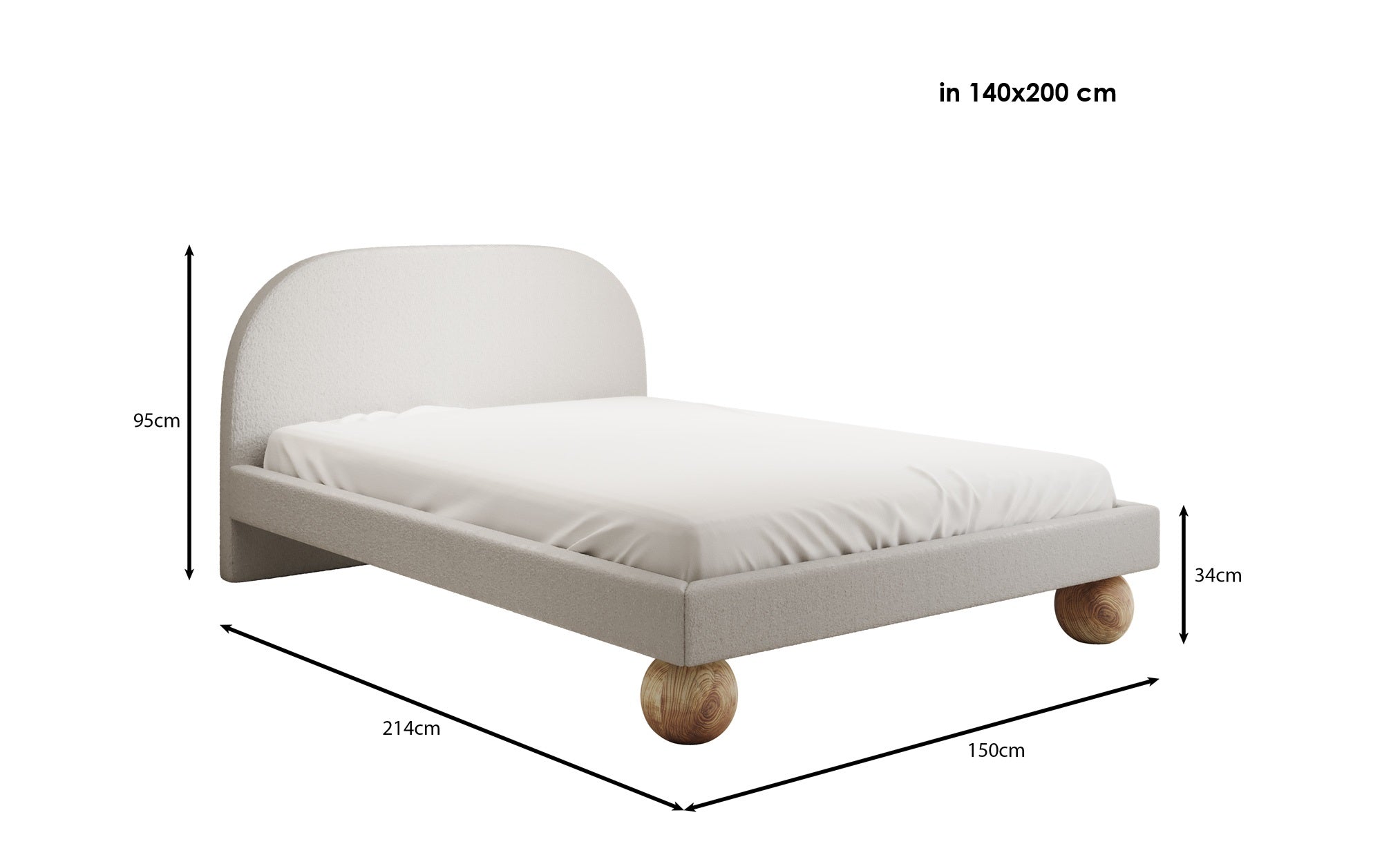 Designer Polsterbett Milo a Bouclé mat ronnen Holzféiss