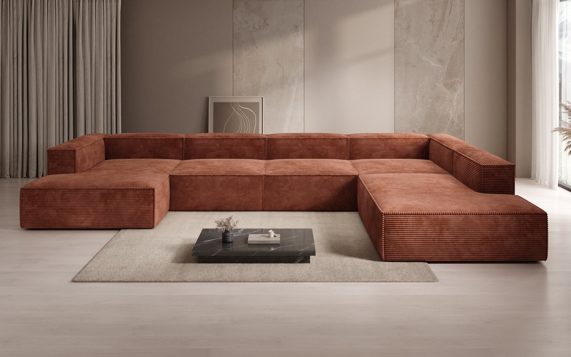 Designer Sofa Lesley U XXL aus Kord