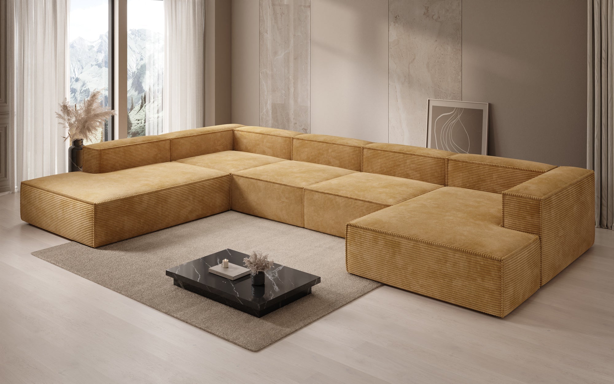 Designer Sofa Lesley U XXL aus Kord