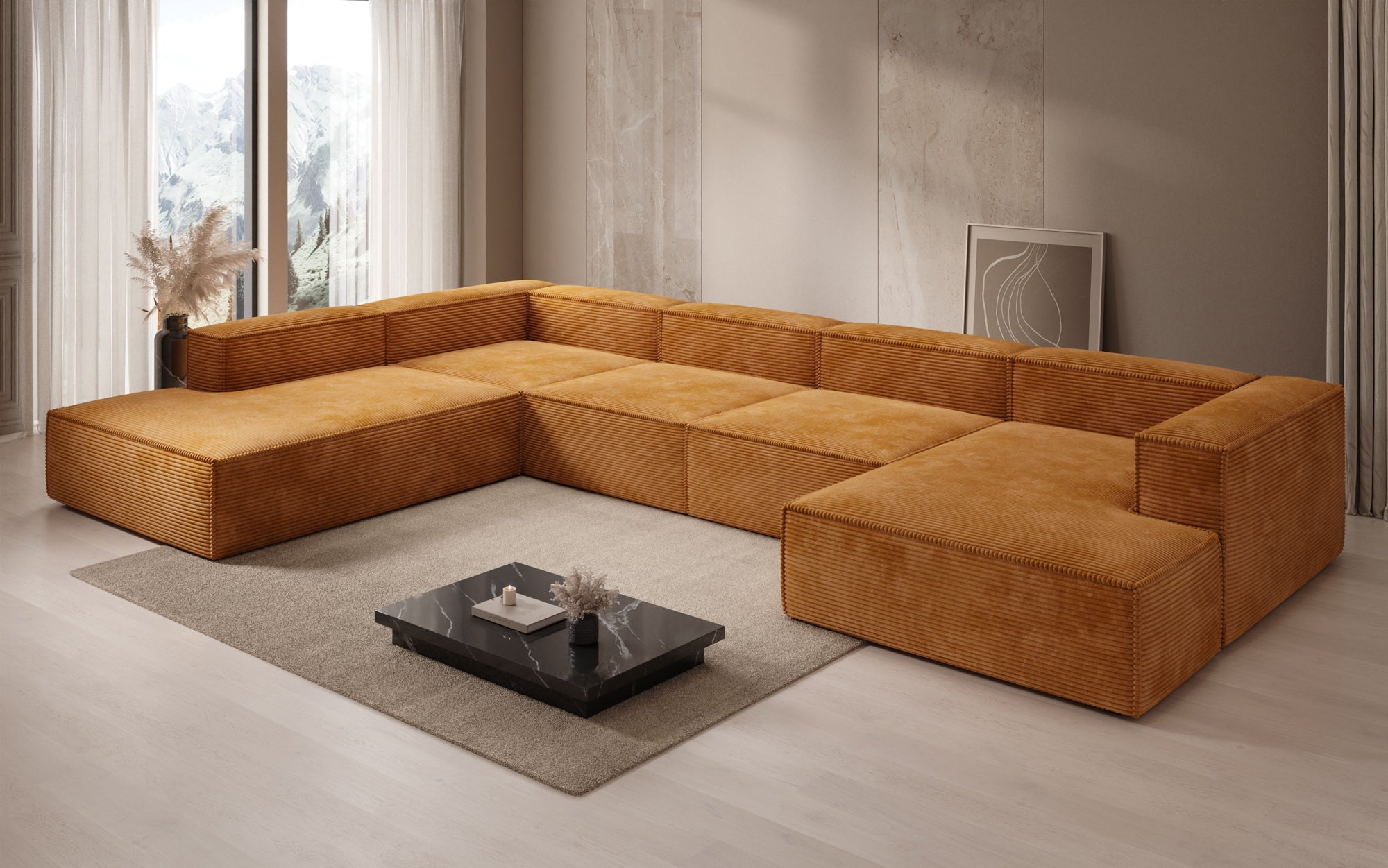 Designer Sofa Lesley U XXL aus Kord