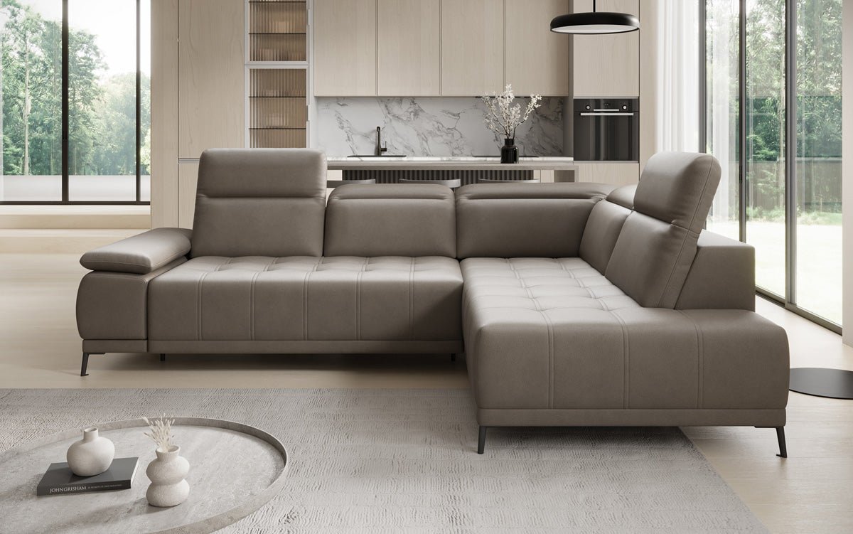 Designer L Sofa Lyra mat elektrescher Schloffunktioun a Echtläder