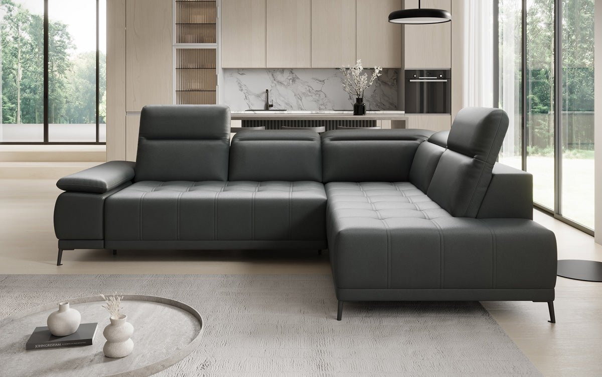 Designer L Sofa Lyra mat elektrescher Schloffunktioun a Echtläder