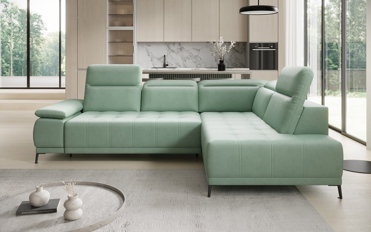 Designer L Sofa Lyra mat elektrescher Schloffunktioun a Echtläder